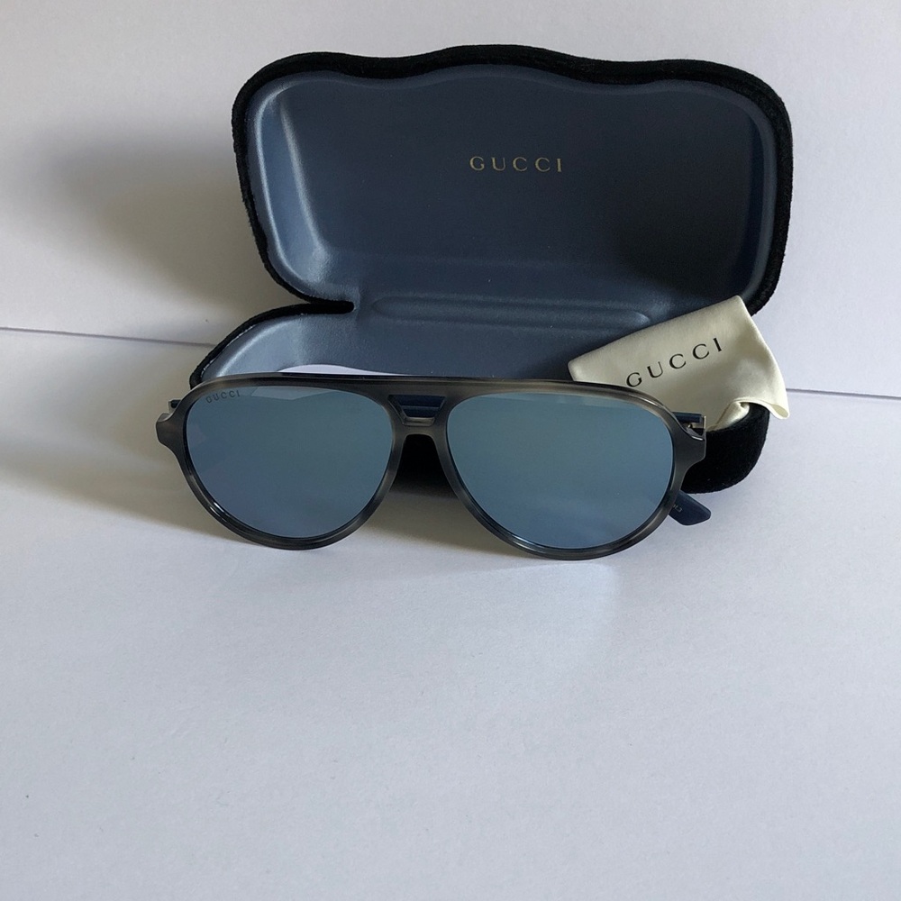 New Authentic Gucci GG0423s 010 Blue-Gray Gradient Aviator Sunglasses - Picture 15 of 15